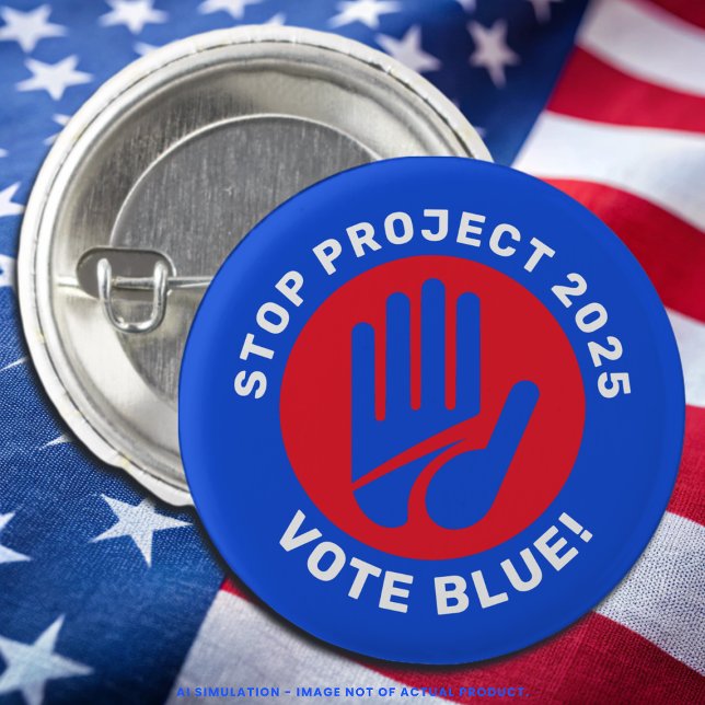 Stop Project 2025 Vote Blue Kamala Harris/Tim Walz Button (Creator Uploaded)