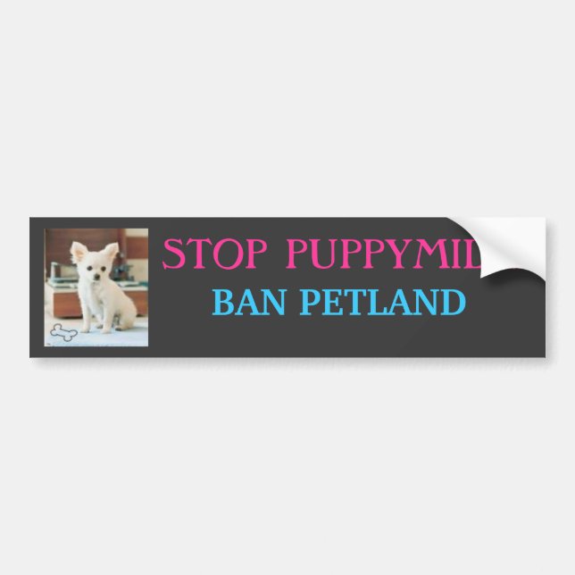 STOP PUPPYMILLS, BAN PETLAND BUMPER STICKER (Front)