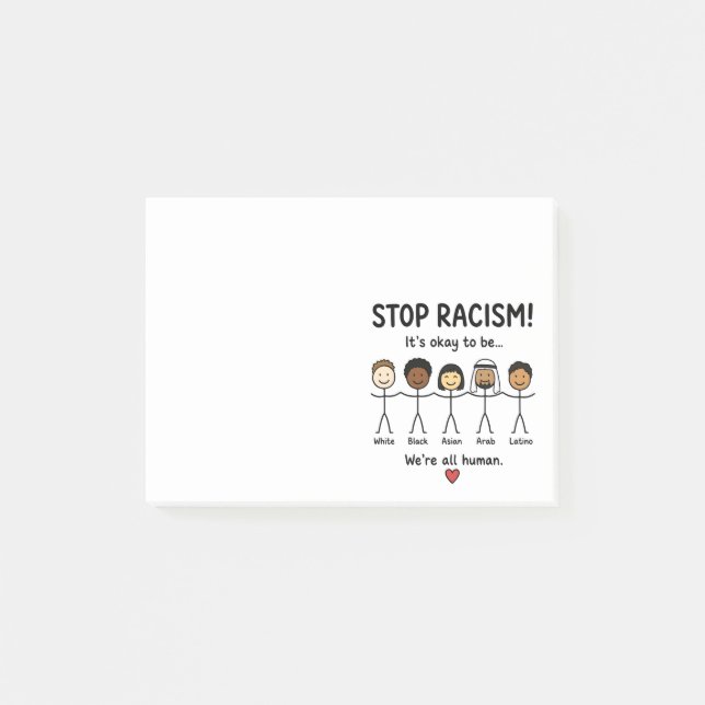 Stop racism we're all human post-it notes (Front)