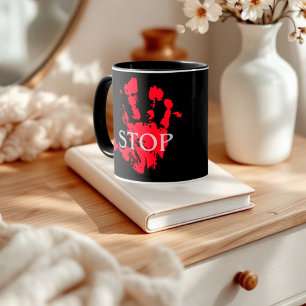 STOP" Red Handprint Mug - Bold Protest Mug, Activi