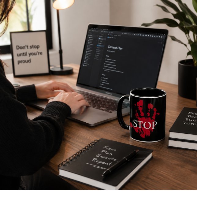 STOP" Red Handprint Mug - Bold Protest Mug, Activi (Creator Uploaded)