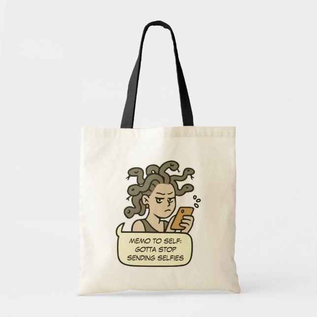 Stop Sending Selfies, Funny Medusa Greek Mythology Tote Bag (Front)