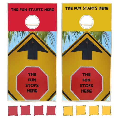 Stop Sign and Arrow Red Yellow and Black Cornhole Set