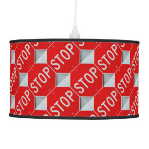 Stop Sign Black / Red and White Hanging Lamp