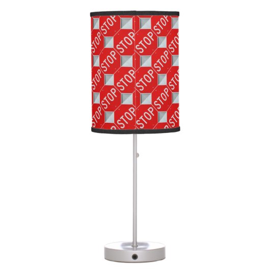 Stop Sign Black / Red  and White Table Lamp (Back)