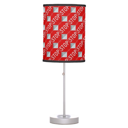 Stop Sign Black / Red  and White Table Lamp (Front)