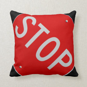 Stop Sign Black / Red and White Throw Pillow