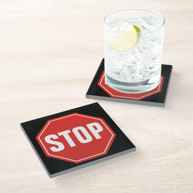 STOP Sign Glass Coaster (Angled)