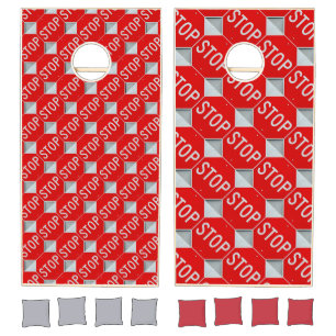Stop Sign Red and White Photo Cornhole Set