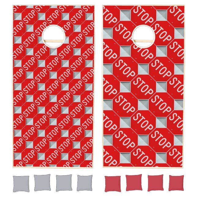 Stop Sign  Red and White Photo Cornhole Set (Set)