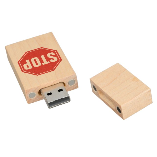 STOP Sign Wood Flash Drive (Angled)