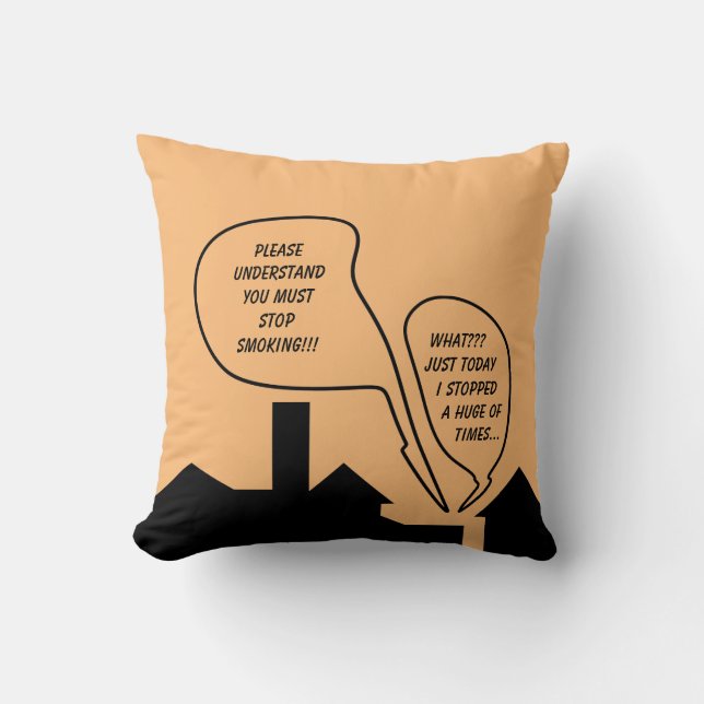 Stop Smoking Ironic Black Monochrome Cartoon Throw Pillow (Front)