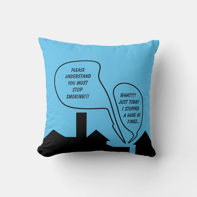 Stop Smoking Ironic Black Monochrome Cartoon Throw Pillow (Front)