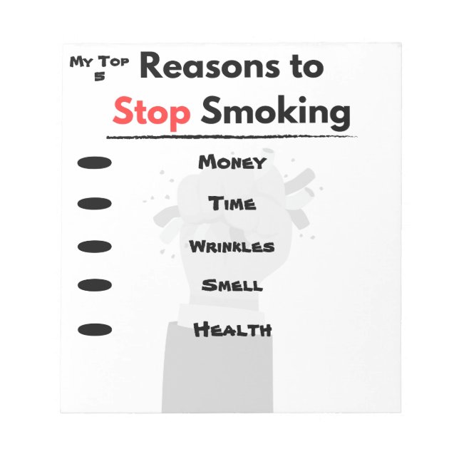 Stop Smoking Motivation Custom Reasons Notepad (Front)