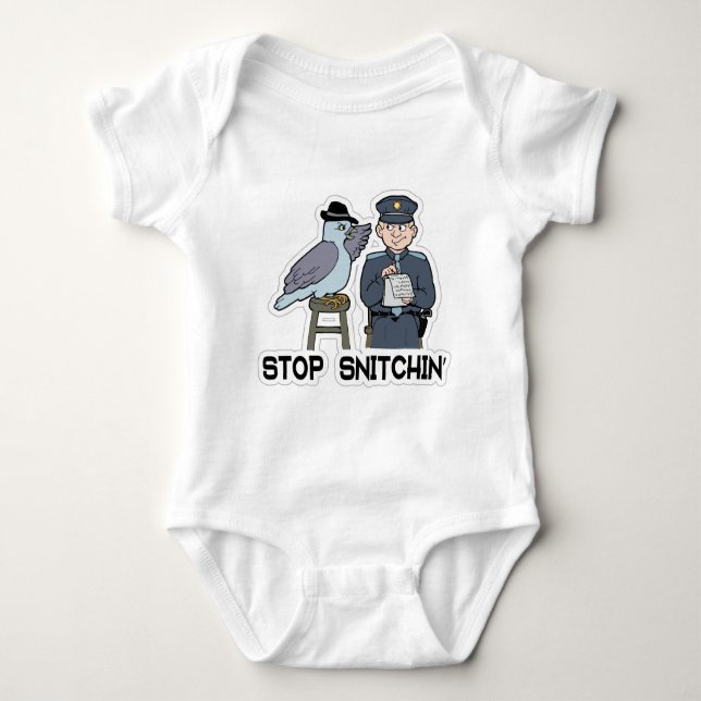 stop snitching pigeon baby bodysuit (Front)
