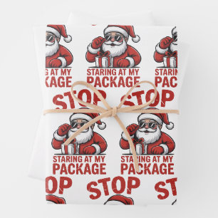 Stop Staring At My Package Snarky Christmas Santa Wrapping Paper Sheets