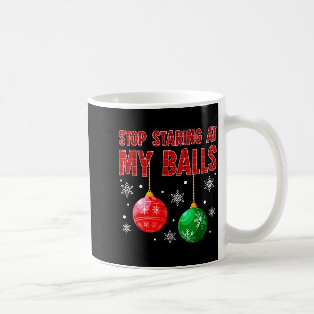 Stop Staring At My Red Plaid Ugly Sweater Couple  Coffee Mug (Right)