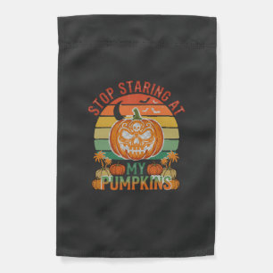 Stop Staring Pumpkins Halloween Skull Retro Sunset Garden Flag