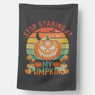Stop Staring Pumpkins Halloween Skull Retro Sunset House Flag