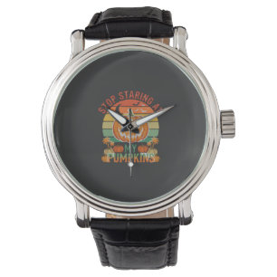 Stop Staring Pumpkins Halloween Skull Retro Sunset Watch
