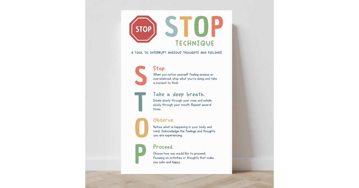 Stop Method Poster STOP Technique Mindset Classroom Poster | Zazzle
