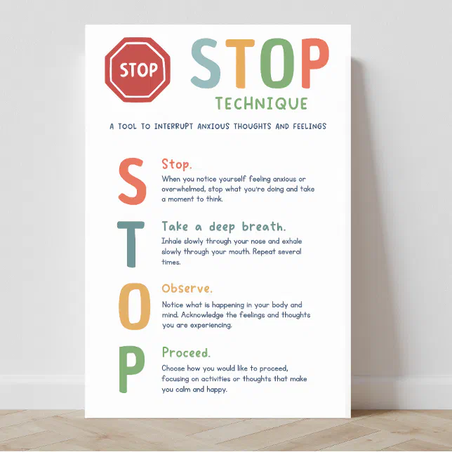 Stop Method Poster STOP Technique Mindset Classroom Poster | Zazzle