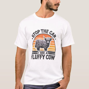 Stop The Car I See Fluffy Cow Retro Highland Cow L T-Shirt