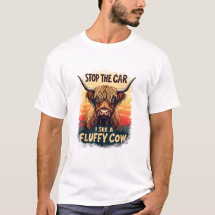 Stop The Car I See Fluffy Cow Retro Highland Cow p T-Shirt