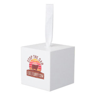Stop The Car I See Fluffy Cow Retro Highland Lover Cube Ornament
