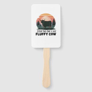 Stop The Car See Fluffy Cow Highland Cow Farm Suns Hand Fan