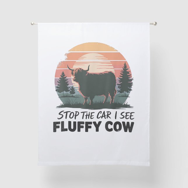 Stop The Car See Fluffy Cow Highland Cow Farm Suns Sheer Curtains (Front)