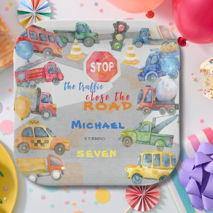 Stop the traffic close the road cars boy birthday paper plates