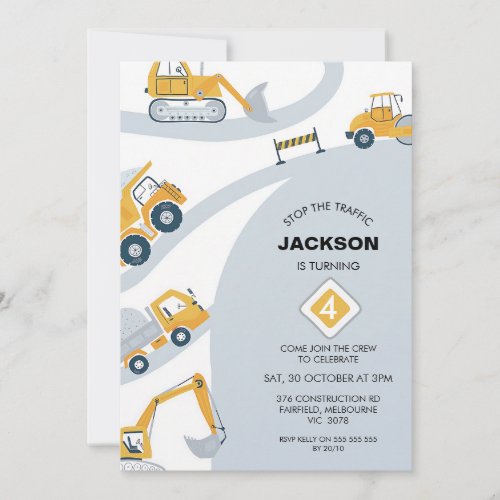 Stop the Traffic Construction 1st Birthday Invitation