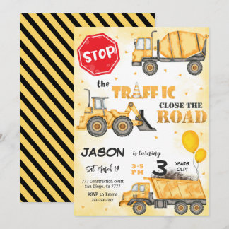 Stop the Traffic Construction Birthday Invitation