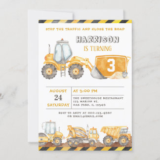Stop The Traffic Construction Trucks Boy Birthday Invitation