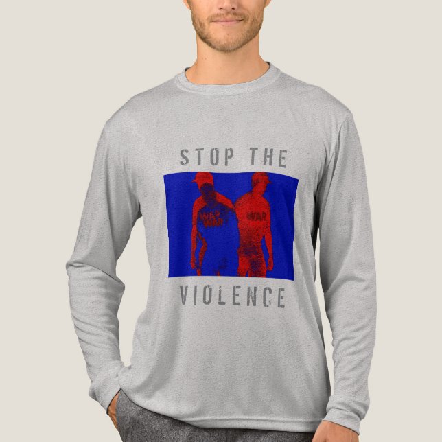 "Stop the Violence" Red Blue Black War Graphic  Tri-Blend Shirt (Front)
