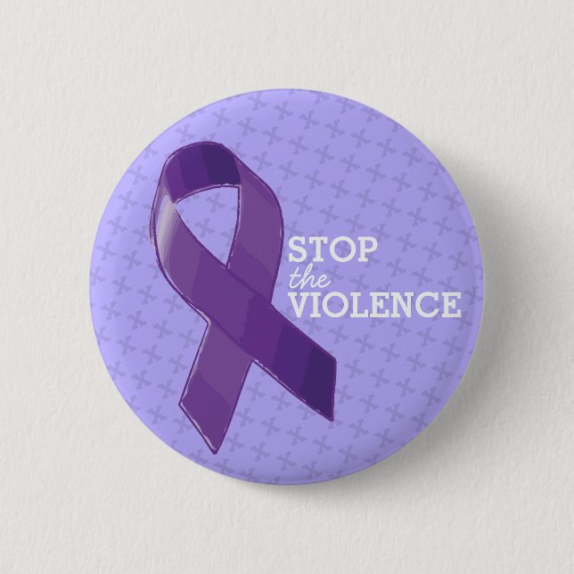 Stop the Violence with Purple Ribbon Button (Front)