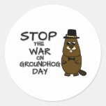 Stop the war on groundhog day classic round sticker