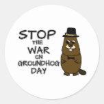 Stop the war on groundhog day classic round sticker