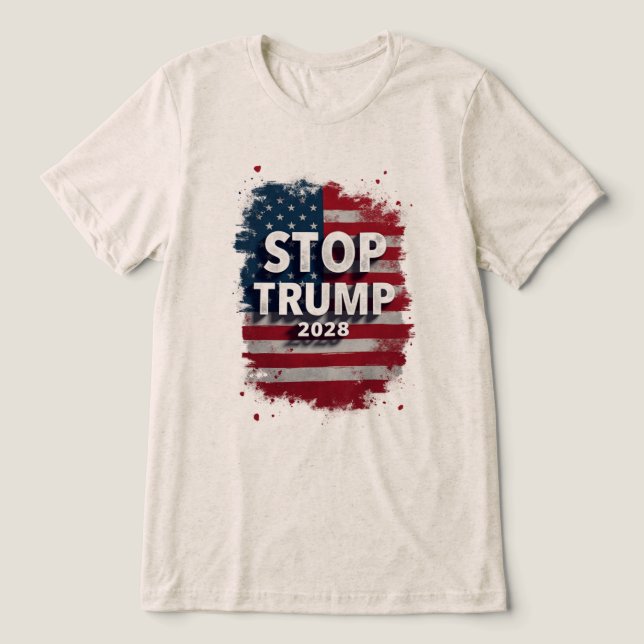 Stop Trump 2028 Save Democracy Bold Tri-Blend Shirt (Design Front)