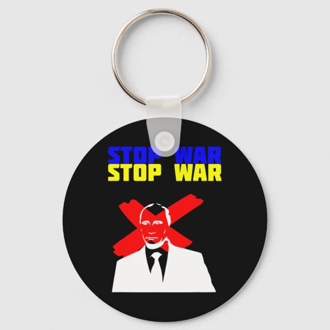 Stop War Anti Putin Face Ukrainian Flag  Keychain (Front)