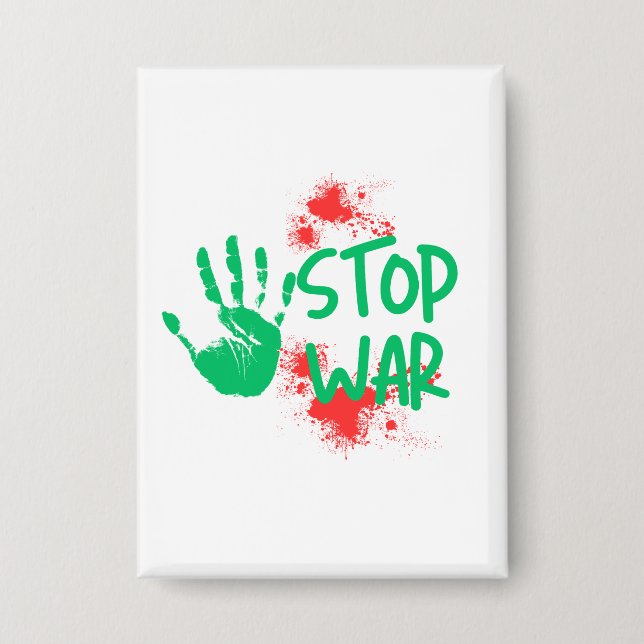 Stop War – Bold Handprint Anti-War Graphic Design Button (Front)
