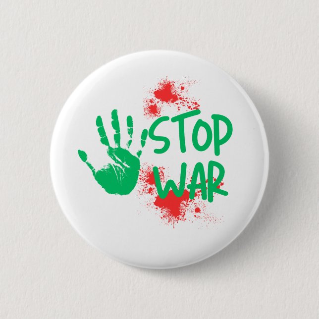 Stop War – Bold Handprint Anti-War Graphic Design Button (Front)