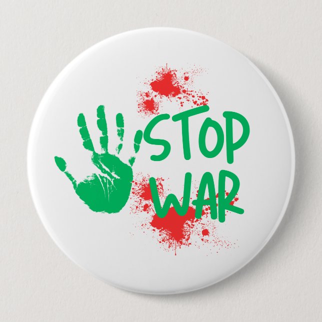 Stop War – Bold Handprint Anti-War Graphic Design Button (Front)