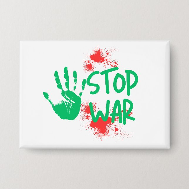 Stop War – Bold Handprint Anti-War Graphic Design Button (Front)