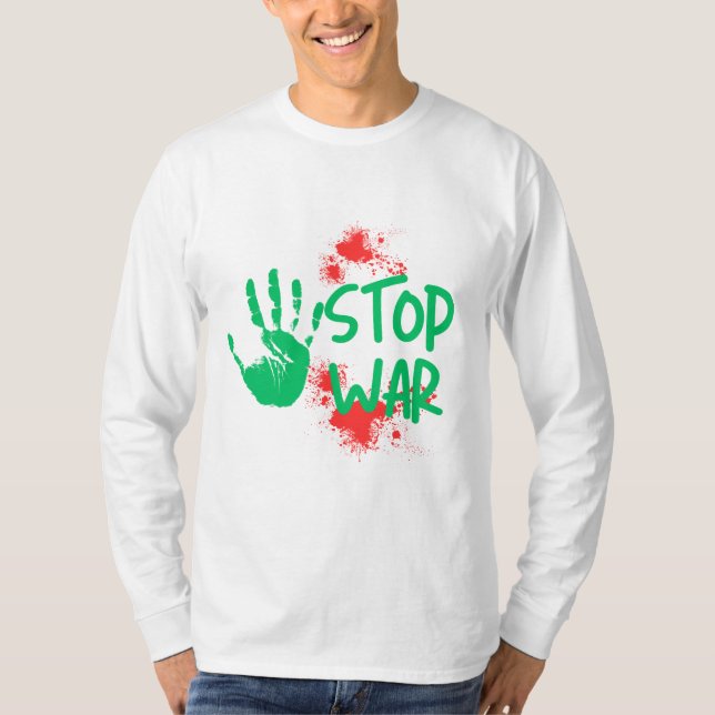 Stop War – Bold Handprint Anti-War Graphic Design T-Shirt (Front)
