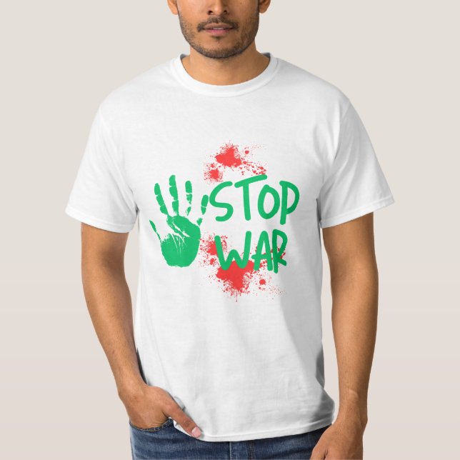 Stop War – Bold Handprint Anti-War Graphic Design T-Shirt (Front)