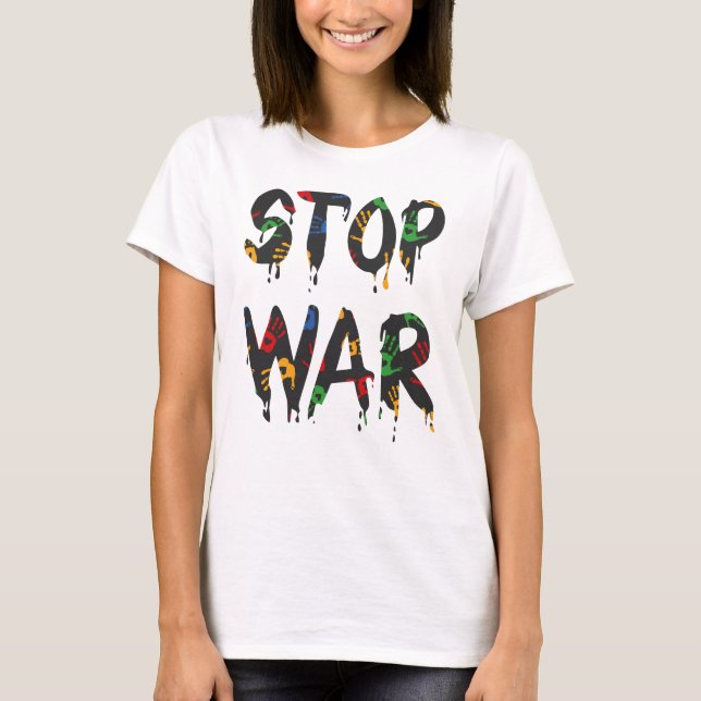 Stop War Heart Handprint, Pray for Ukraine T-Shirt (Front)
