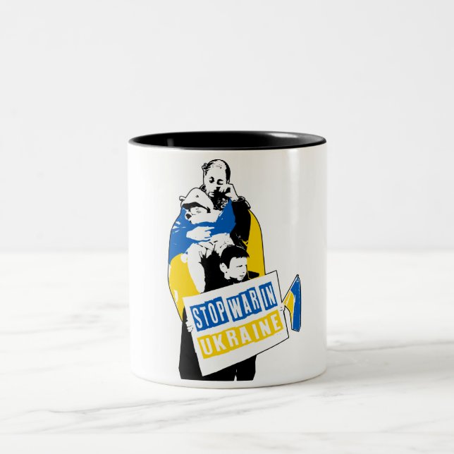 Stop War In Ukraine Two-Tone Coffee Mug (Center)