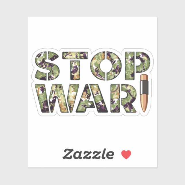 Stop War Message in Camouflage Text with Bullet Sticker (Sheet)